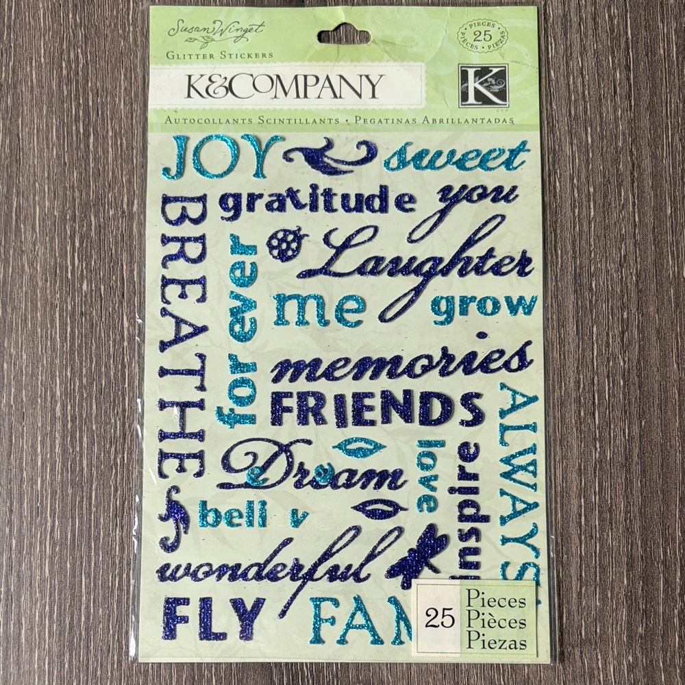❤️$3 K&Company Susan Winget Botanical Word Glitter Stickers